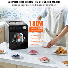 Upright Automatic Ice Cream Maker with Built-in Compressor, 2 Quart No Pre-freezing Fruit Yogurt Machine, Stainless Steel Electric Sorbet Maker, 4 Modes Gelato Maker with Digital Display & Timer