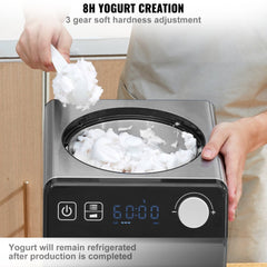 Upright Automatic Ice Cream Maker with Built-in Compressor, 2 Quart No Pre-freezing Fruit Yogurt Machine, Stainless Steel Electric Sorbet Maker, 4 Modes Gelato Maker with Digital Display & Timer