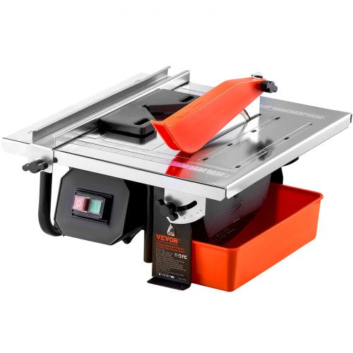 Bostome wet tile saw with 7-inch blade, 3500 RPM motor, and 0-45° angle adjustment.
