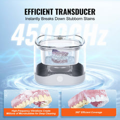 Ultrasonic Cleaner,45kHz Ultrasonic Cleaner for Denture Cleaner, Retainer Cleaner, Mouth Guard Cleaner, Night Guard Cleaner, Retainer Cleaner Machine with 200ML Dental Cleaning Pod