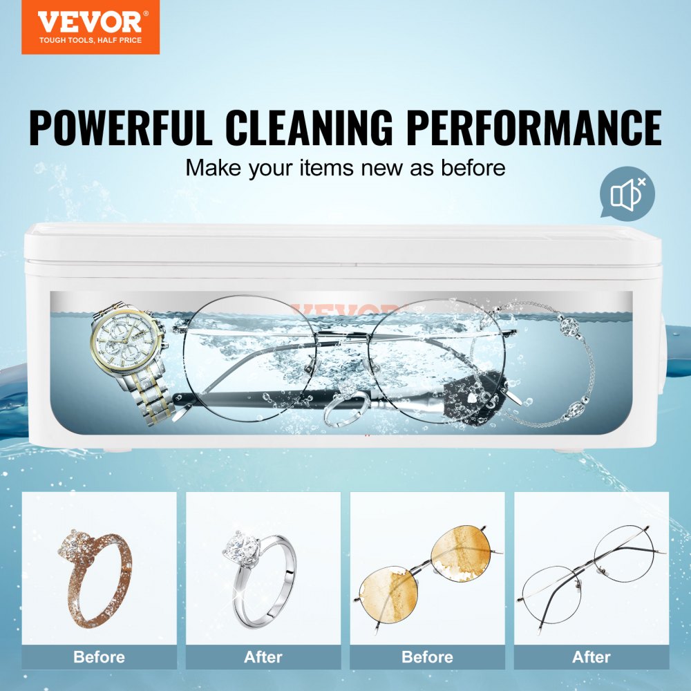 Jewelry Cleaner Ultrasonic Machine, Ultrasonic Cleaner Machine 16oz (470ml) with 4 Timer Modes, Portable ultrasonic jewelry cleaner with Cleaning Basket for Eyeglasses, Watches, Dentures, Rings