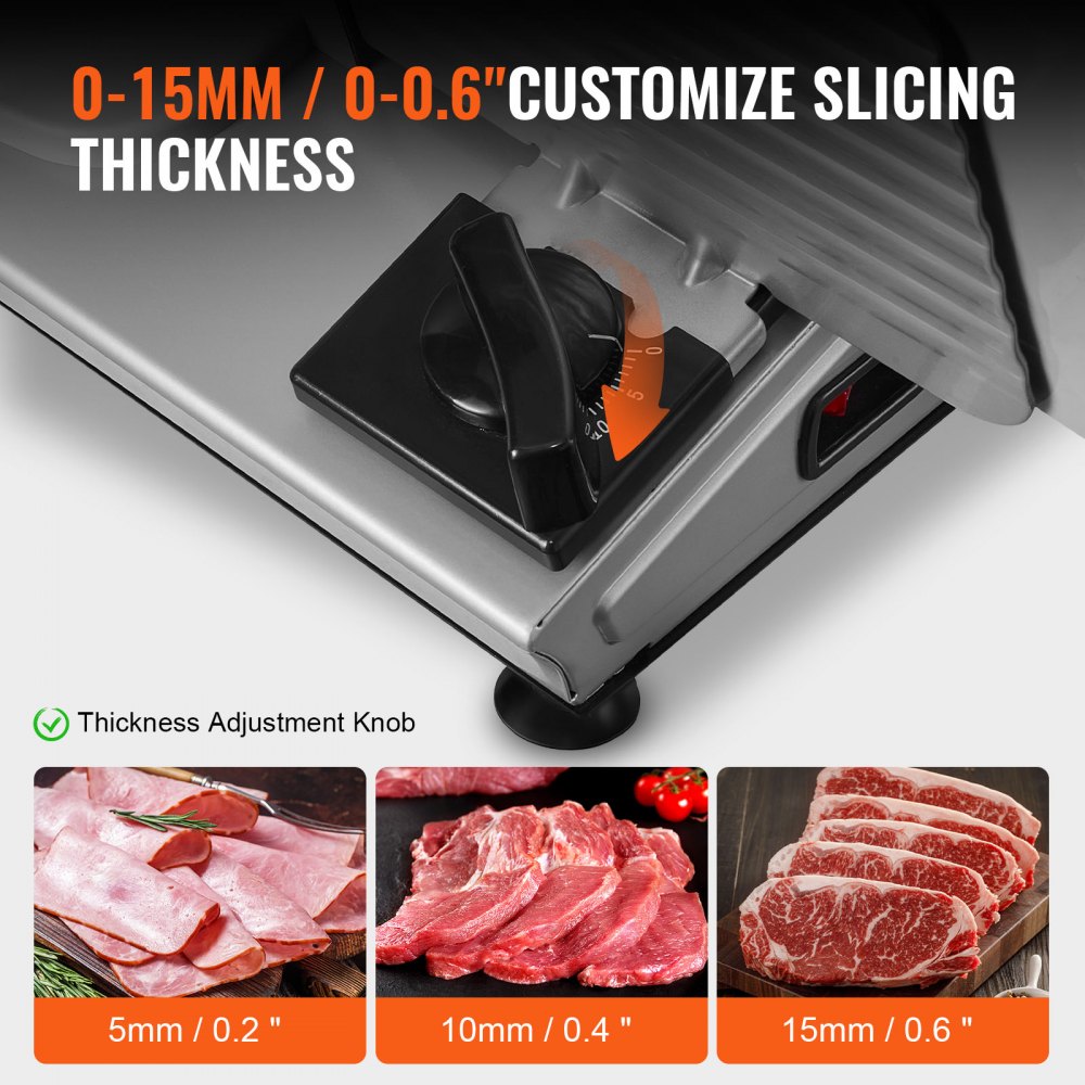 Meat Slicer, 180W Electric Deli Food Slicer with 7.5" SUS420 Stainless Steel Blade and Blade Guard, 0 - 0.6 inch Adjustable Thickness for Home Use, Easy to Clean, Cut Meat, Bread, Ham and Cheese