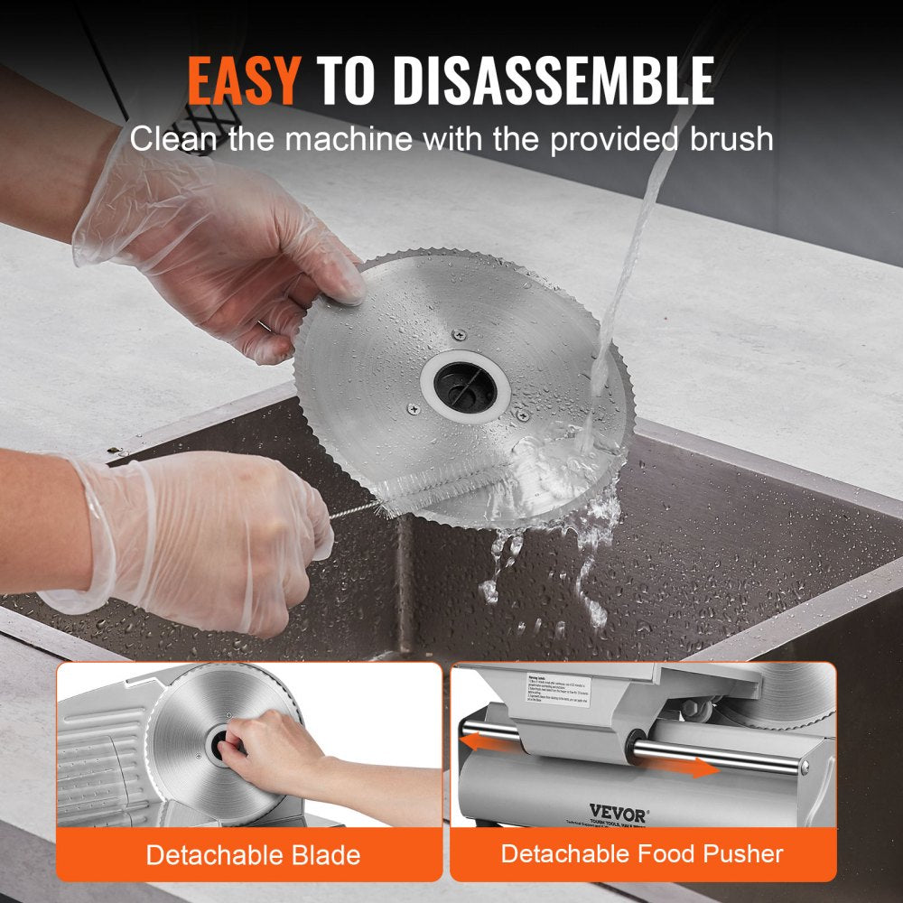 Meat Slicer, 180W Electric Deli Food Slicer with 7.5" SUS420 Stainless Steel Blade and Blade Guard, 0 - 0.6 inch Adjustable Thickness for Home Use, Easy to Clean, Cut Meat, Bread, Ham and Cheese