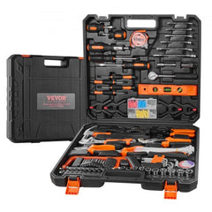 Bostome 216-piece hand tool set in a portable case with ergonomic, non-slip grips.