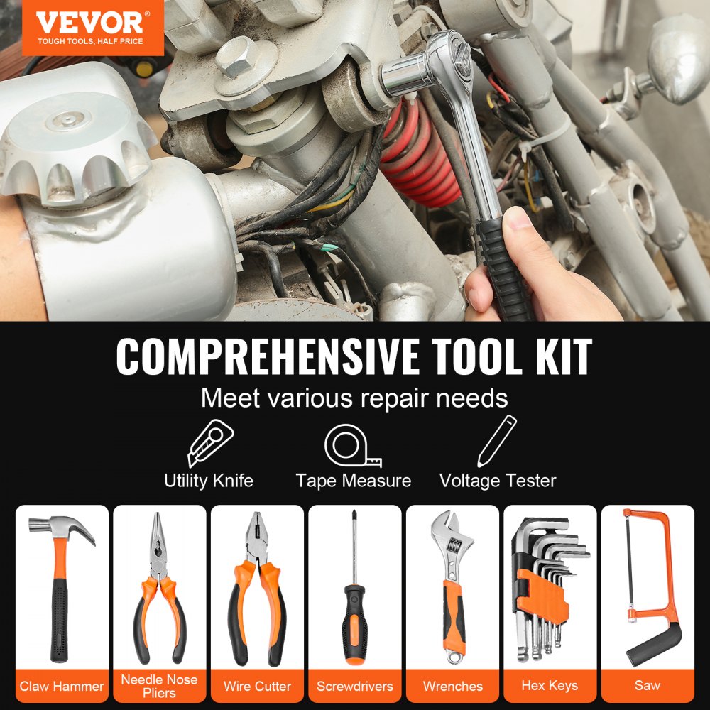 Bostome 216-piece hand tool set in a portable case with ergonomic grips and various screwdriver bits.