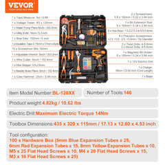 Tool Kit, 146 Piece General Household Hand Tool Set, with Electric Drill and Portable Tool Storage Case, High-Quality Steel, for Home Maintenance, DIY Projects, and Automotive Repair