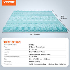 Mattress Topper Soft Memory Foam Cooling Gel Infusion Queen Size 2 Inches