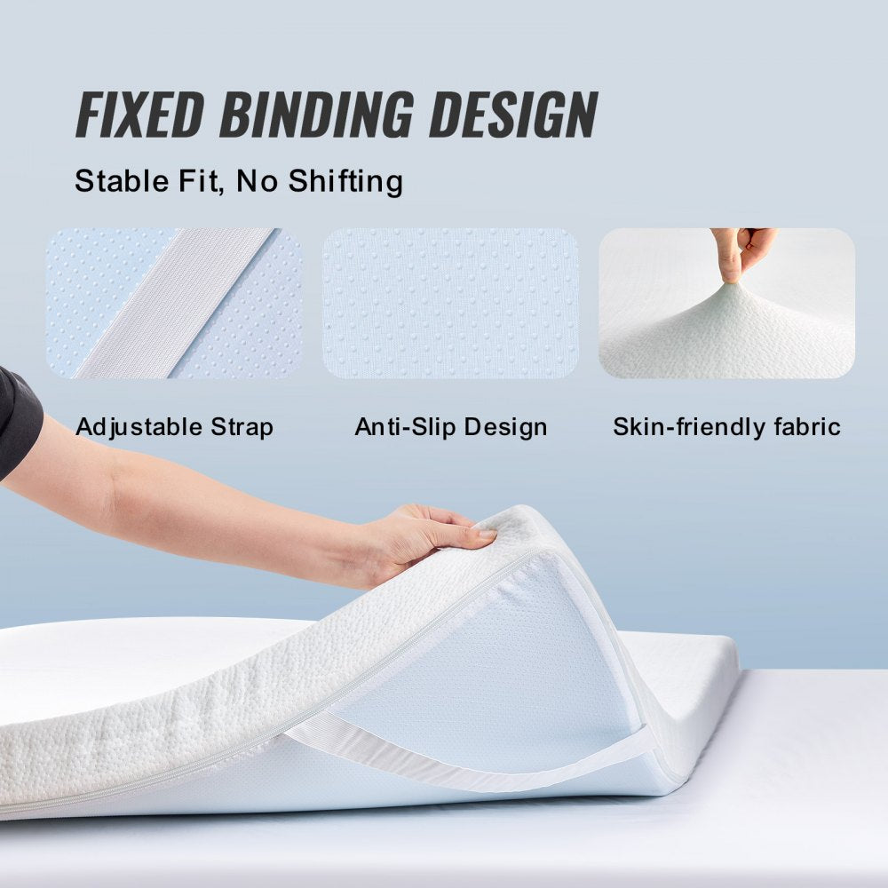 Mattress Topper Soft Memory Foam Detachable & Washable Queen 3" Thickness