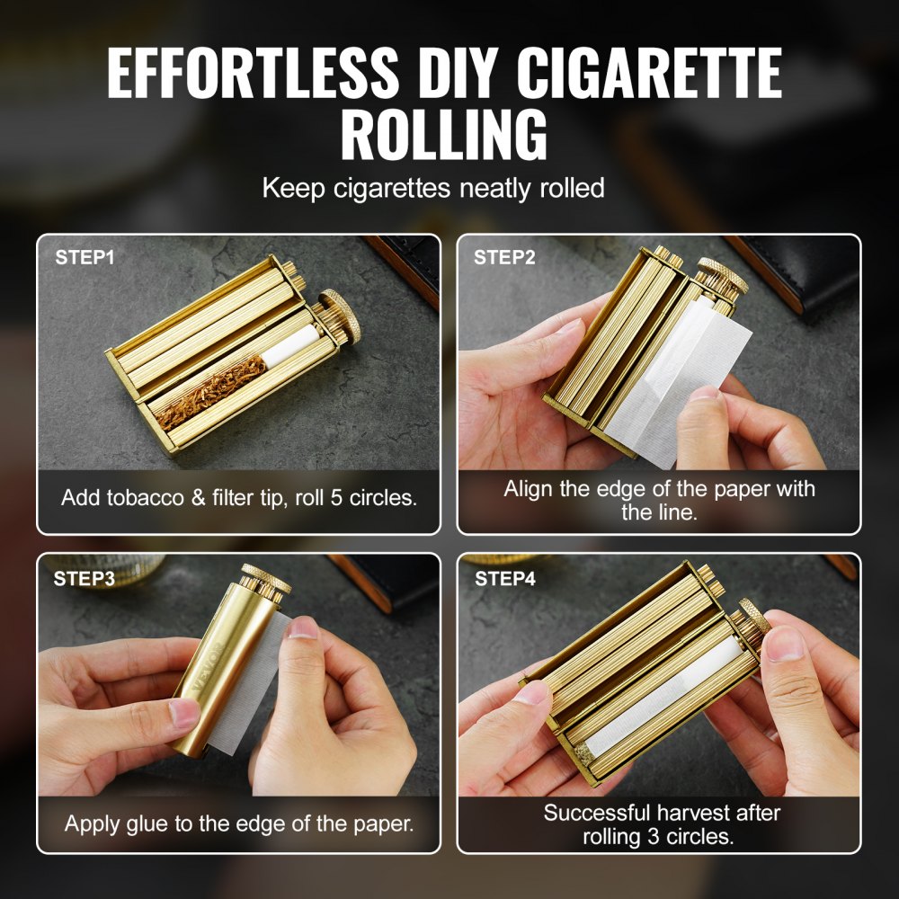 Cigarette Rolling Machine, Solid Brass Cigarette Roller, Manual Tobacco Rolling Machine Fits Up to 70mm Paper, Vintage & Luxurious Gift for Father`s Day, Birthday