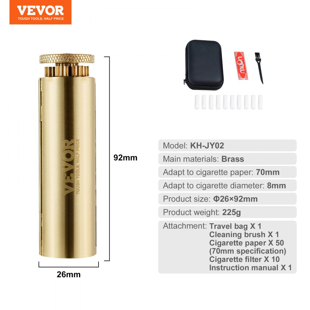 Cigarette Rolling Machine, Solid Brass Cigarette Roller, Manual Tobacco Rolling Machine Fits Up to 70mm Paper, Vintage & Luxurious Gift for Father`s Day, Birthday