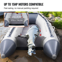 A 4-person inflatable dinghy boat with wood floor and 1000 lbs capacity.