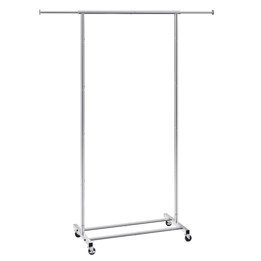 Clothes Rack with Wheels, Heavy Duty Clothing Garment Rack with Hanging Rod and Bottom Storage Area, Adjustable Length Clothing Rack, 2 Lockable Wheels