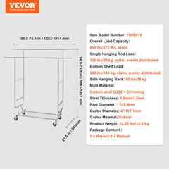 Heavy Duty Clothes Rack, Double Hanging Rod Clothing Garment Rack for Hanging Clothes, Adjustable Height and Extendable Length Clothing Rack with Bottom Storage Area, 600 lbs Load Capacity