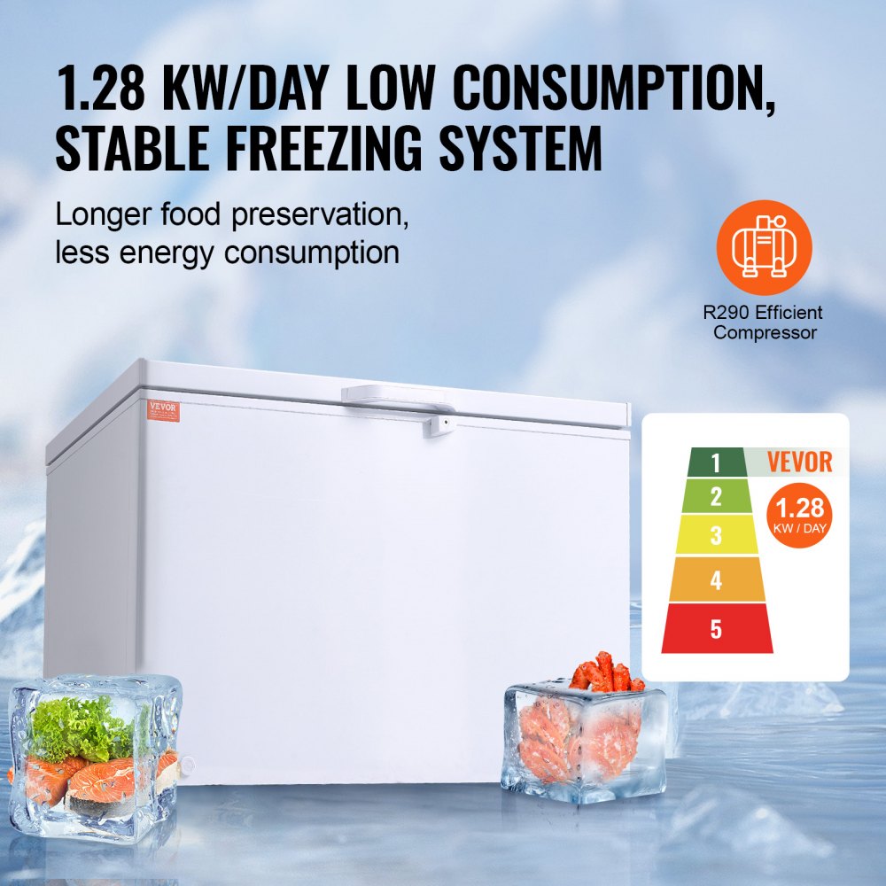 Chest Freezer, 12.8 Cu.ft / 345 L Large Deep Freezer & 4 Removable Baskets, Freestanding Top Open Door Commercial Chest Freezers with Locking Lid, 7-Level Adjustable Temp, LED Lighting, 6 Wheels
