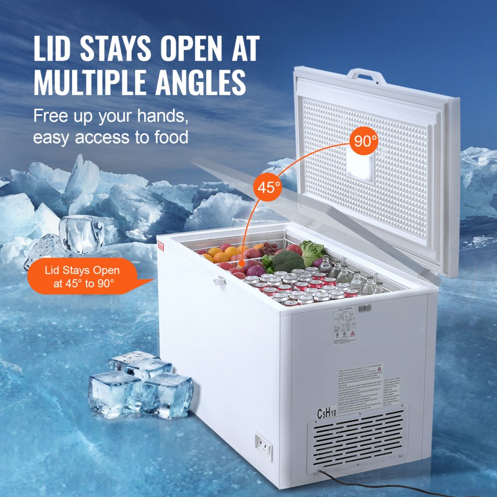 Chest Freezer, 12.8 Cu.ft / 345 L Large Deep Freezer & 4 Removable Baskets, Freestanding Top Open Door Commercial Chest Freezers with Locking Lid, 7-Level Adjustable Temp, LED Lighting, 6 Wheels