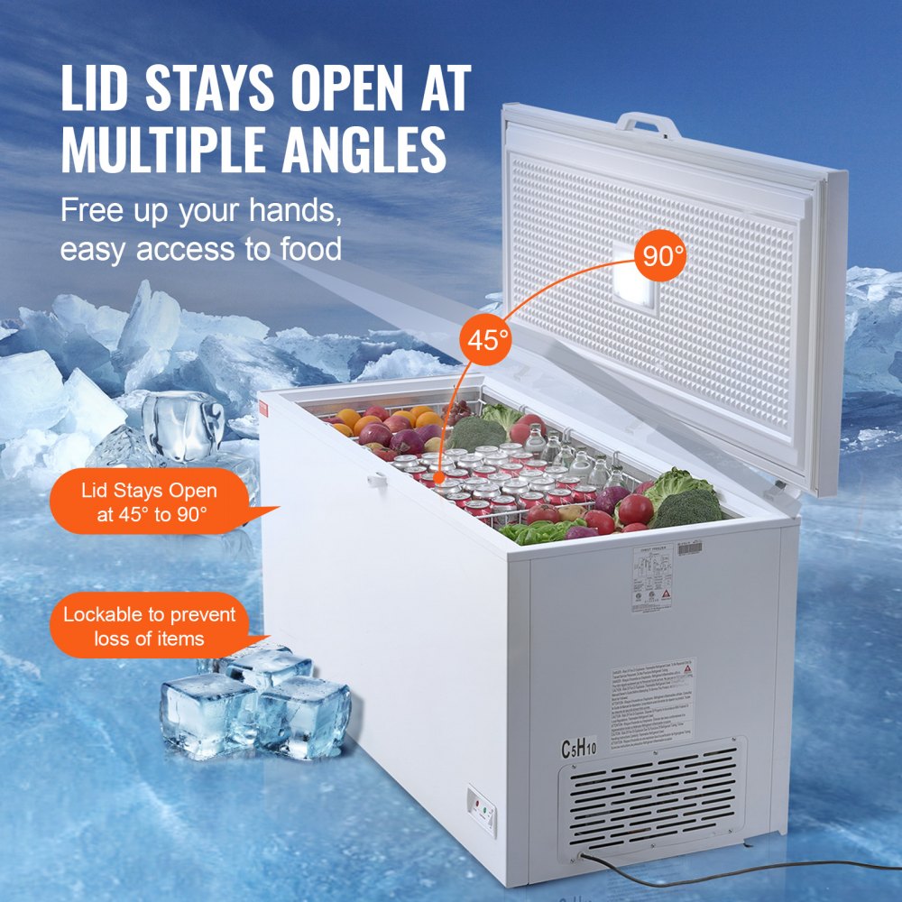 Chest Freezer, 17.2 Cu.ft / 488 L Large Deep Freezer & 4 Removable Baskets, Freestanding Top Open Door Commercial Chest Freezers with Locking Lid, 7-Level Adjustable Temp, LED Lighting, 6 Wheels