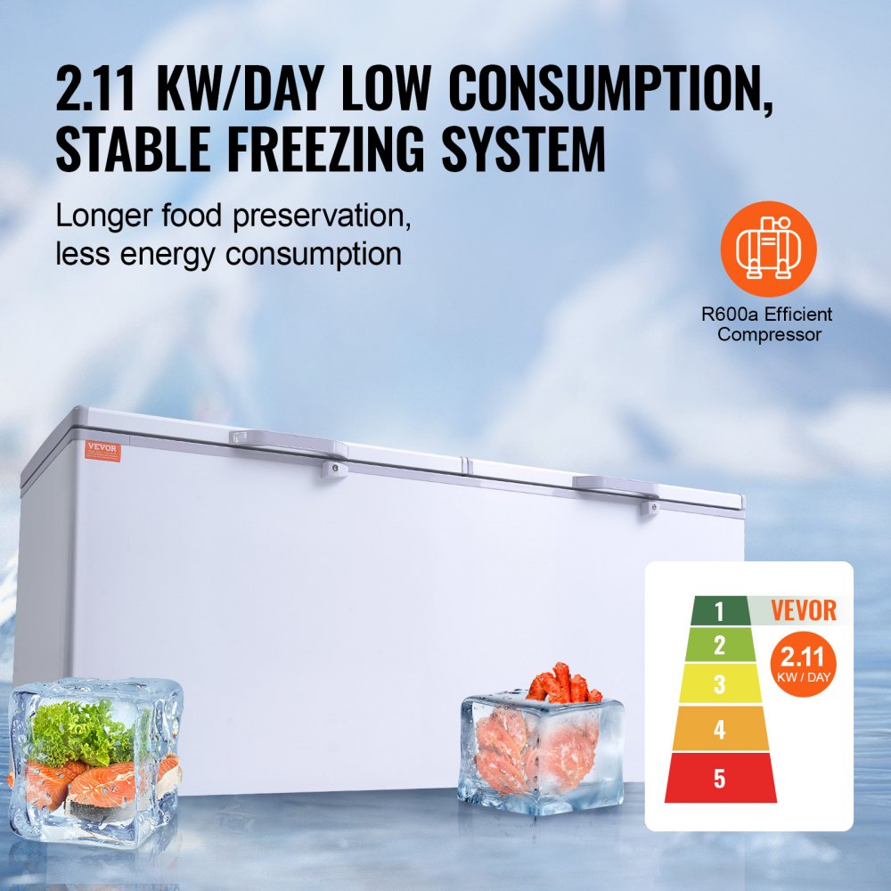 Chest Freezer, 19.8 Cu.ft / 561 L Large Deep Freezer with Split Top Double Locking Lids, Freestanding Commercial Chest Freezer & 4 Removable Baskets, 7-Level Adjustable Temp, LED Light, 6 Wheels