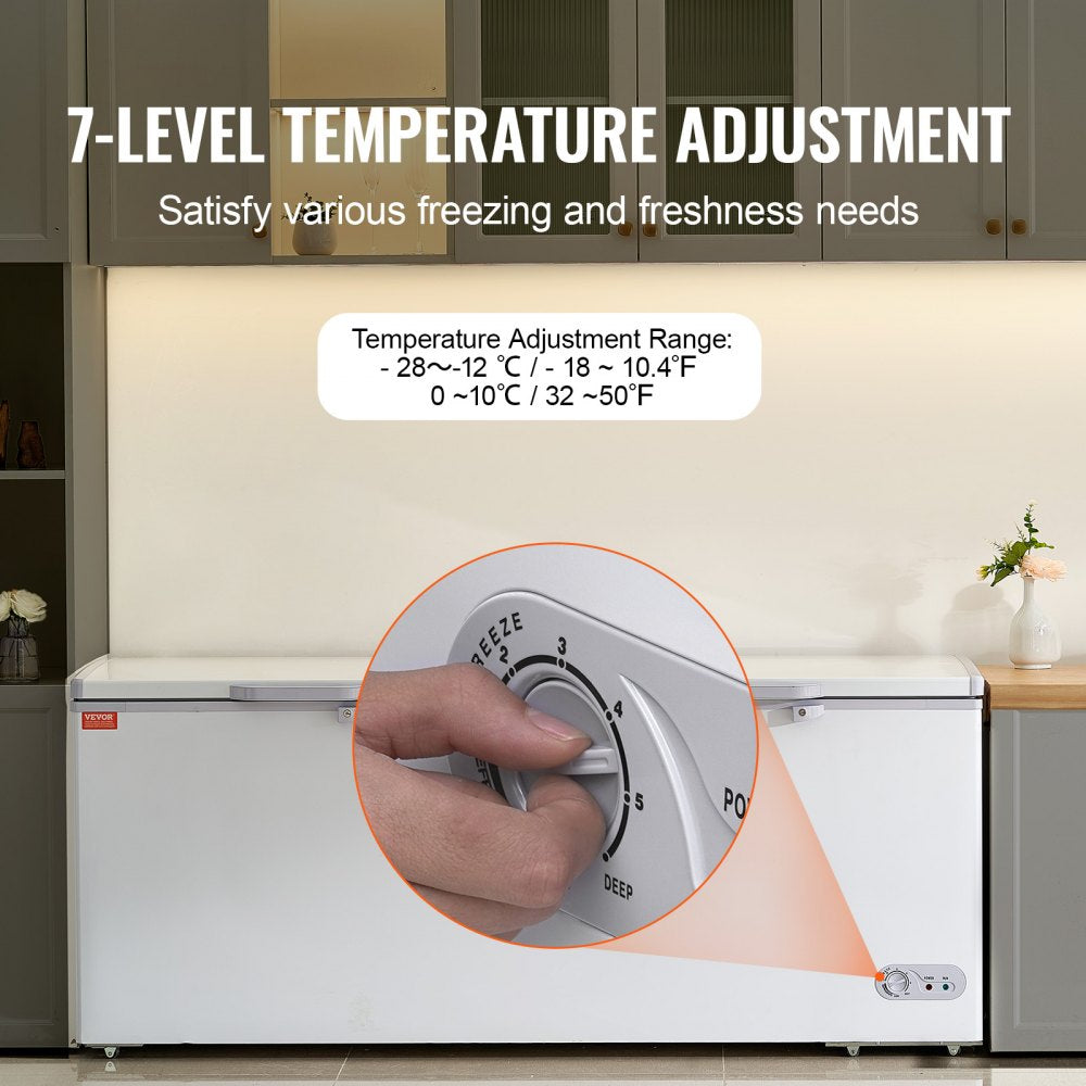 Chest Freezer, 19.8 Cu.ft / 561 L Large Deep Freezer with Split Top Double Locking Lids, Freestanding Commercial Chest Freezer & 4 Removable Baskets, 7-Level Adjustable Temp, LED Light, 6 Wheels