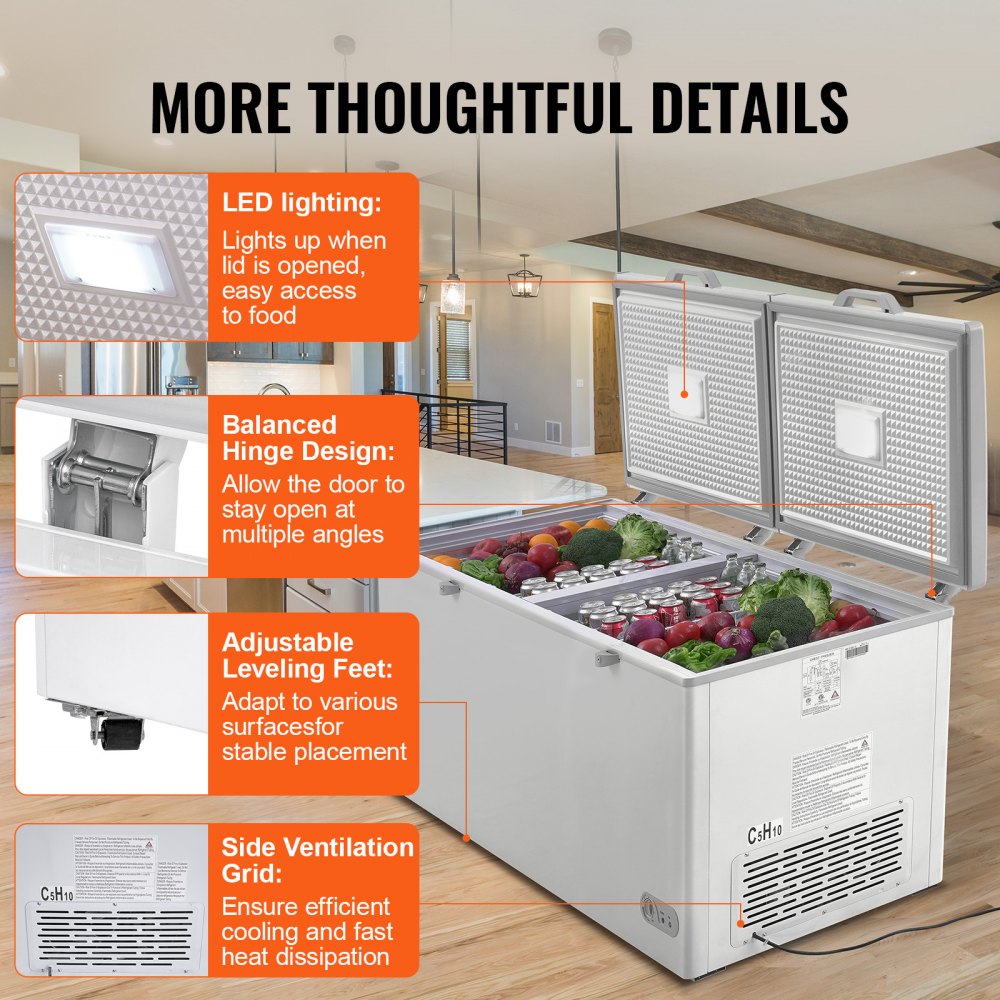 Chest Freezer, 19.8 Cu.ft / 561 L Large Deep Freezer with Split Top Double Locking Lids, Freestanding Commercial Chest Freezer & 4 Removable Baskets, 7-Level Adjustable Temp, LED Light, 6 Wheels