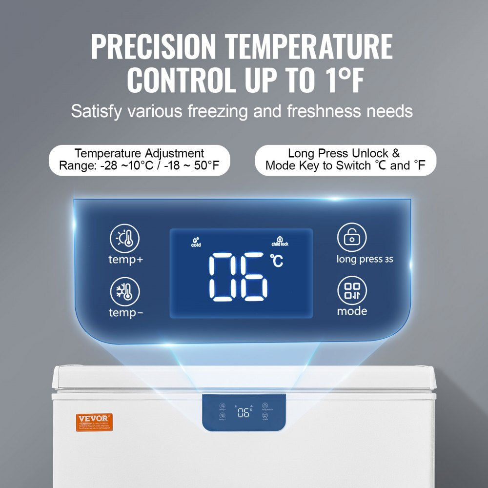 Chest Freezer, 7 Cu.ft / 198 L Compact Deep Freezer, Free Standing Top Open Door Compact Freezers with 2 Removable Baskets & Adjustable Thermostat, Energy Saving & Low Noise, White