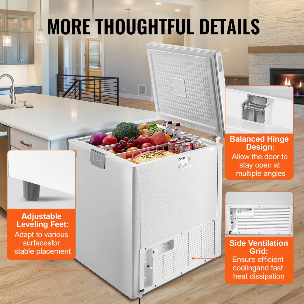 Chest Freezer, 7 Cu.ft / 198 L Compact Deep Freezer, Free Standing Top Open Door Compact Freezers with 2 Removable Baskets & Adjustable Thermostat, Energy Saving & Low Noise, White