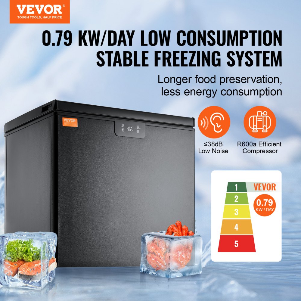 Chest Freezer, 7 Cu.ft / 198 L Compact Deep Freezer, Free Standing Top Open Door Compact Freezers with 2 Removable Baskets & Adjustable Thermostat, Energy Saving & Low Noise, Black