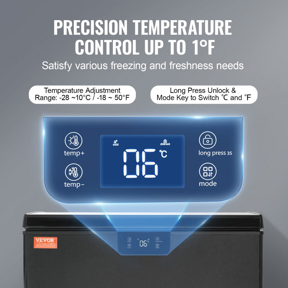 Chest Freezer, 7 Cu.ft / 198 L Compact Deep Freezer, Free Standing Top Open Door Compact Freezers with 2 Removable Baskets & Adjustable Thermostat, Energy Saving & Low Noise, Black