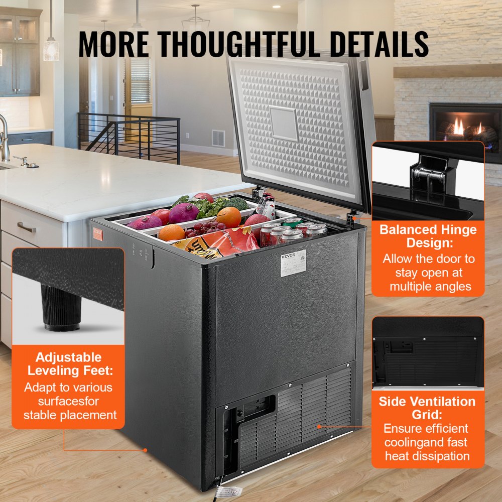 Chest Freezer, 7 Cu.ft / 198 L Compact Deep Freezer, Free Standing Top Open Door Compact Freezers with 2 Removable Baskets & Adjustable Thermostat, Energy Saving & Low Noise, Black