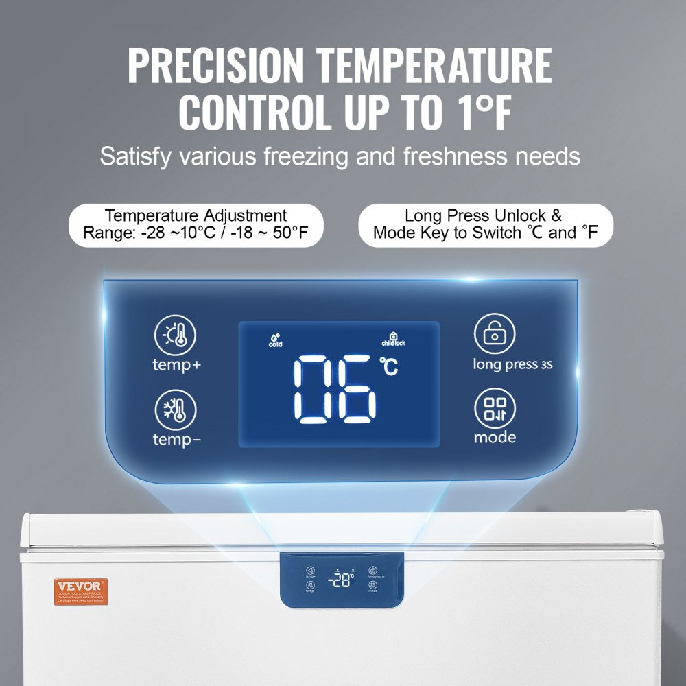 Chest Freezer, 10 Cu.ft / 283 L Compact Deep Freezer, Free Standing Top Open Door Compact Freezers with 2 Removable Baskets & Adjustable Thermostat, Energy Saving & Low Noise, White