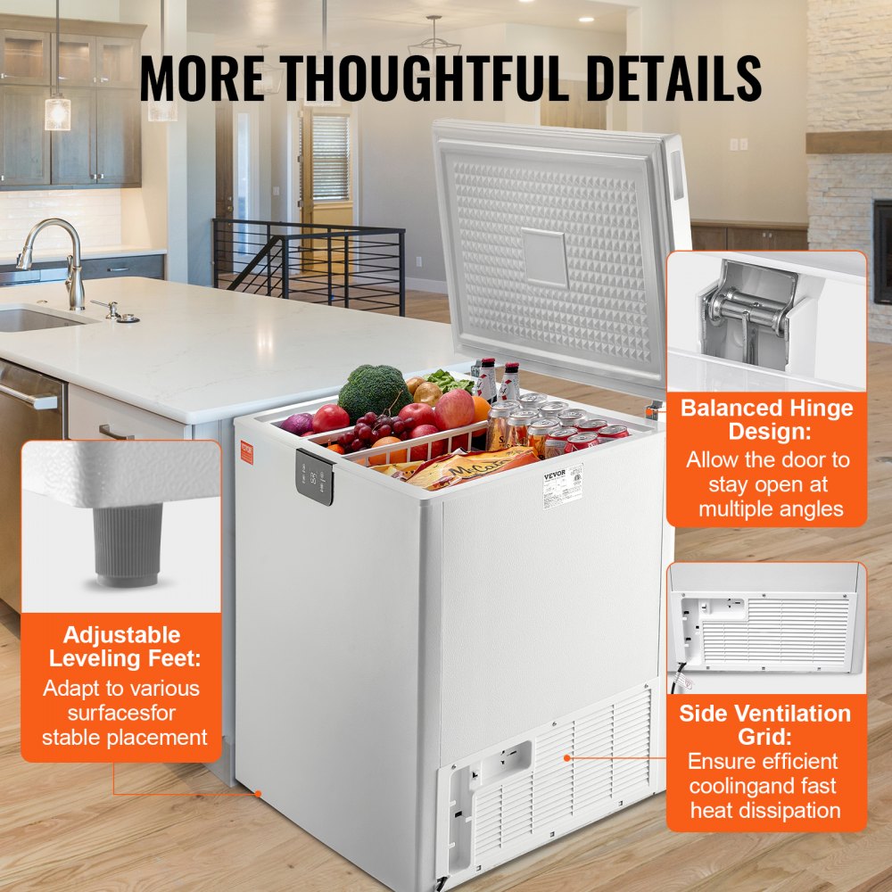 Chest Freezer, 10 Cu.ft / 283 L Compact Deep Freezer, Free Standing Top Open Door Compact Freezers with 2 Removable Baskets & Adjustable Thermostat, Energy Saving & Low Noise, White
