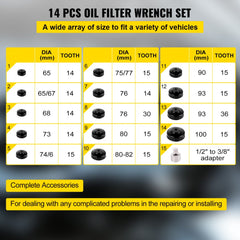 Oil Filter Socket Set, 14 Pcs Oil Filter Wrench Set, Sturdy Steel Oil Filter Socket, 3/8" Oil Filter Socket, Low Profile Oil Filter Socket Set For Easy Access, Oil Filter Wrench Cap Set w/ Case