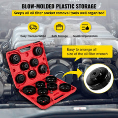 Oil Filter Socket Set, 14 Pcs Oil Filter Wrench Set, Sturdy Steel Oil Filter Socket, 3/8" Oil Filter Socket, Low Profile Oil Filter Socket Set For Easy Access, Oil Filter Wrench Cap Set w/ Case
