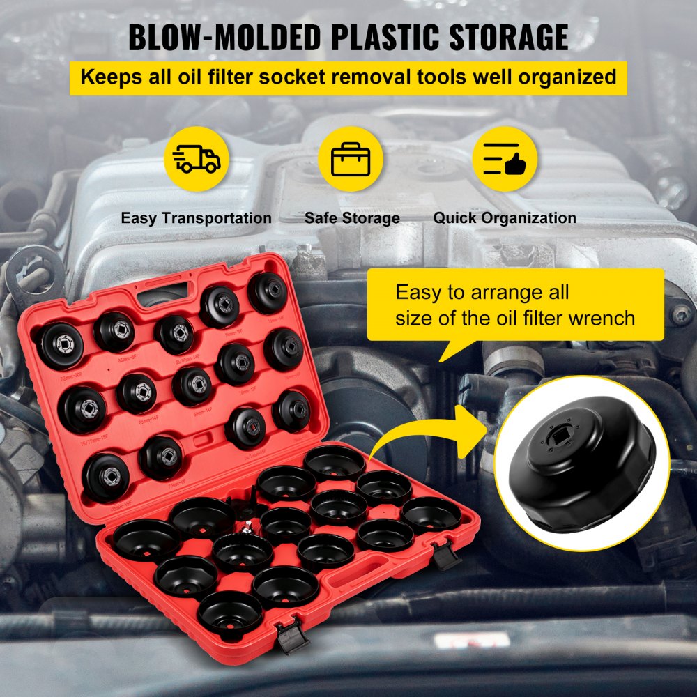 Oil Filter Socket Set, 30 Pcs Oil Filter Wrench Set, Sturdy Steel Oil Filter Socket, 3/8" Oil Filter Socket, Low Profile Oil Filter Socket Set For Easy Access, Oil Filter Wrench Cap Set w/ Case