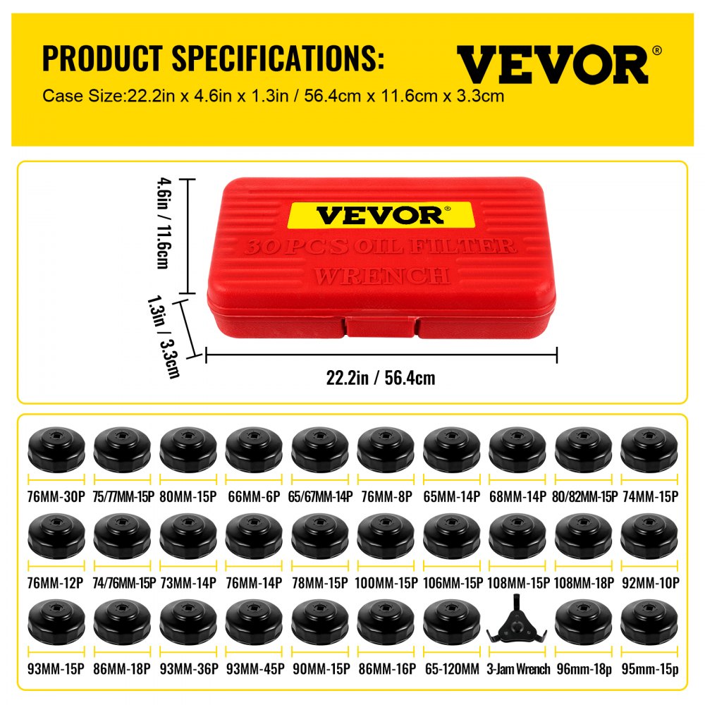 Oil Filter Socket Set, 30 Pcs Oil Filter Wrench Set, Sturdy Steel Oil Filter Socket, 3/8" Oil Filter Socket, Low Profile Oil Filter Socket Set For Easy Access, Oil Filter Wrench Cap Set w/ Case