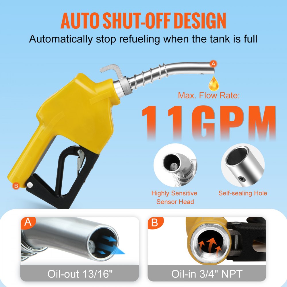 Automatic Fuel Nozzle Shut Off Fuel Refilling 3/4" NPT 13/16" Spout Diesel