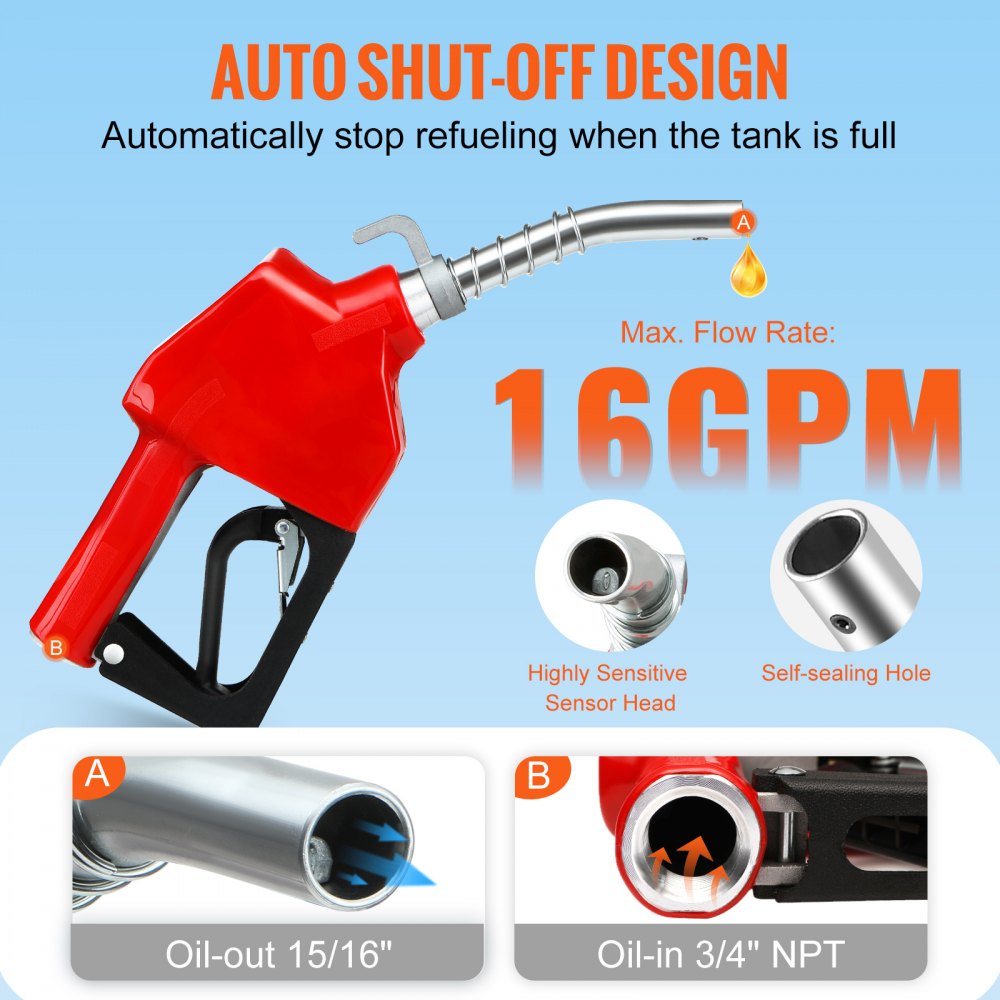 Automatic Fuel Nozzle Shut Off Fuel Refilling 3/4" NPT 15/16" Spout Diesel