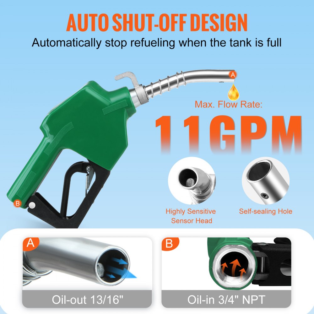 Automatic Fuel Nozzle Shut Off Fuel Refilling 3/4" NPT 13/16" Spout Diesel
