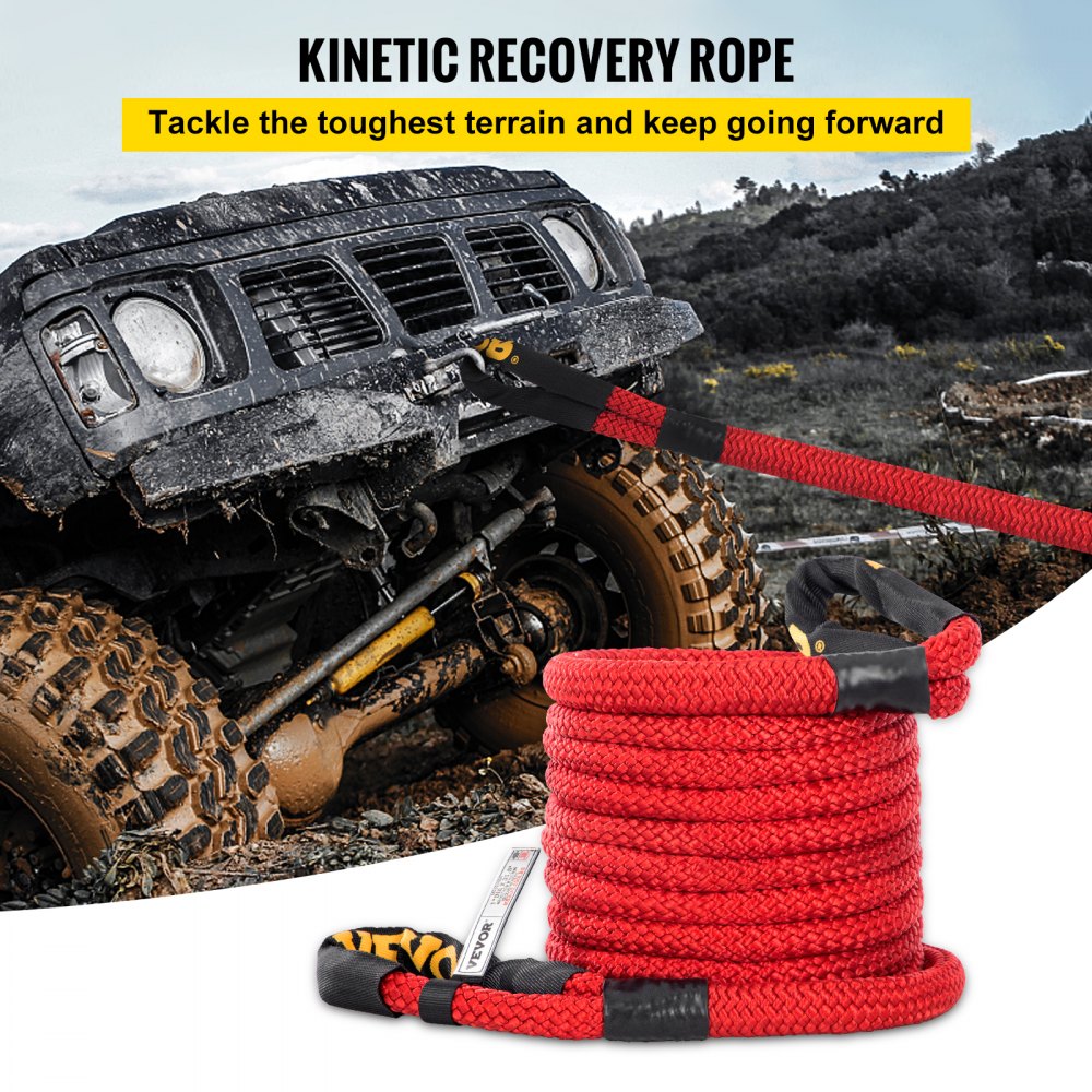 1" x 31.5` Recovery Tow Rope, 33,500 lbs, Heavy Duty Nylon Double Braided Kinetic Energy Rope w/ Loops and Protective Sleeves, for Truck Off-Road Vehicle ATV UTV, Carry Bag Included, Red