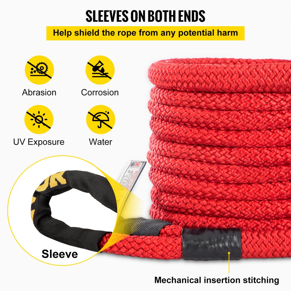 1" x 31.5` Recovery Tow Rope, 33,500 lbs, Heavy Duty Nylon Double Braided Kinetic Energy Rope w/ Loops and Protective Sleeves, for Truck Off-Road Vehicle ATV UTV, Carry Bag Included, Red