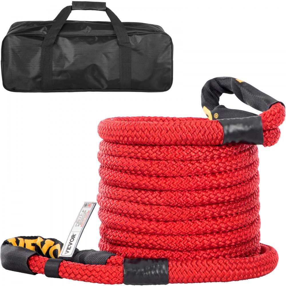 1" x 31.5` Recovery Tow Rope, 33,500 lbs, Heavy Duty Nylon Double Braided Kinetic Energy Rope w/ Loops and Protective Sleeves, for Truck Off-Road Vehicle ATV UTV, Carry Bag Included, Red