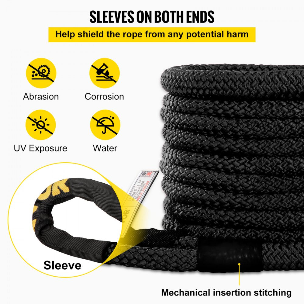 1" x 31.5` Kinetic Recovery Tow Rope, 33,500 lbs, Heavy Duty Double Braided Kinetic Energy Rope w/ Loops and Protective Sleeves, for Truck Off-Road Vehicle ATV UTV, Carry Bag Included, Black