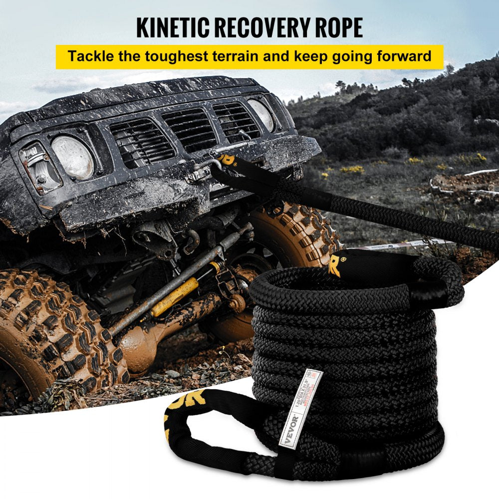 1-1/4" x 31.5` Kinetic Recovery & Tow Rope, 52,300 lbs, Heavy Duty Nylon Double Braided Kinetic Energy Rope, for Truck Off-Road Vehicle ATV UTV, Carry Bag Included, Black