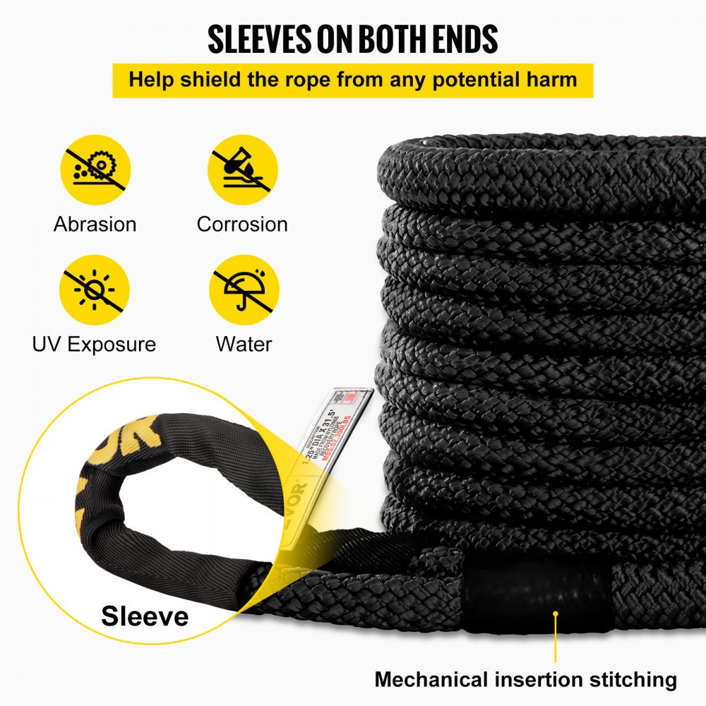 1-1/4" x 31.5` Kinetic Recovery & Tow Rope, 52,300 lbs, Heavy Duty Nylon Double Braided Kinetic Energy Rope, for Truck Off-Road Vehicle ATV UTV, Carry Bag Included, Black