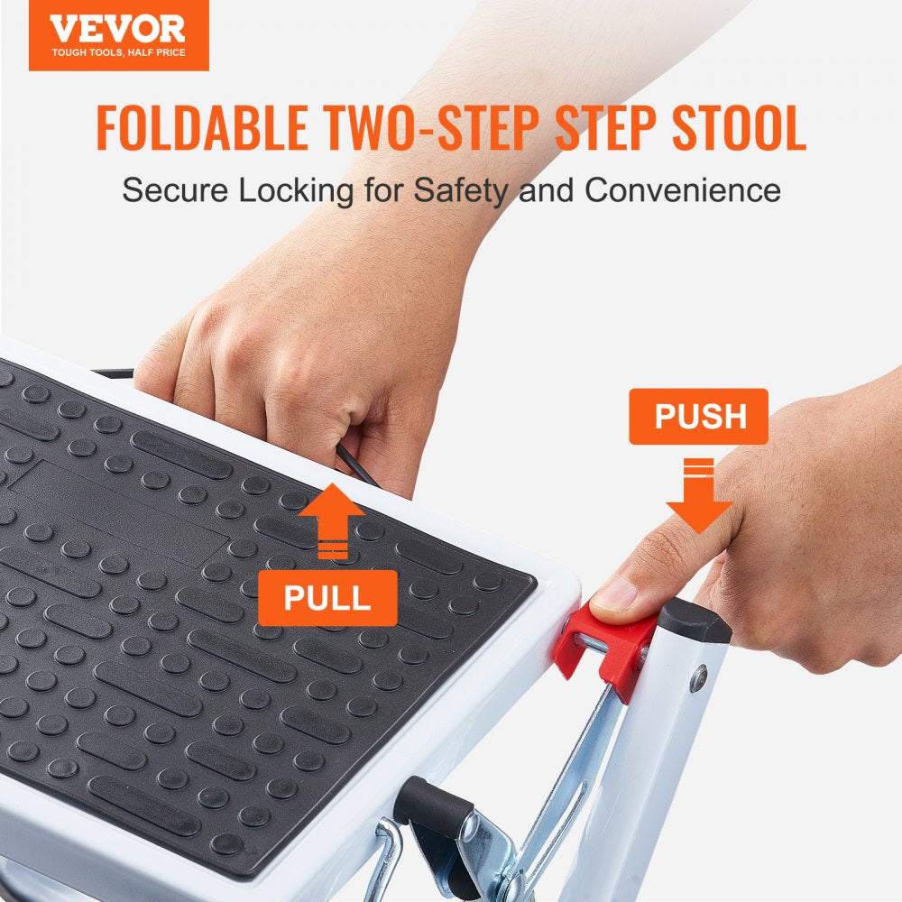 Step Ladder 2-Step 330lbs Capacity, Ergonomic Folding Steel Step Stool with Wide Anti-Slip Pedal, Sturdy Step Stool for Adults Toddlers, Multi-Use for Household, Kitchen, Office, RVs