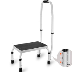 A 1-step steel step stool with adjustable height handrail and 330lbs capacity.
