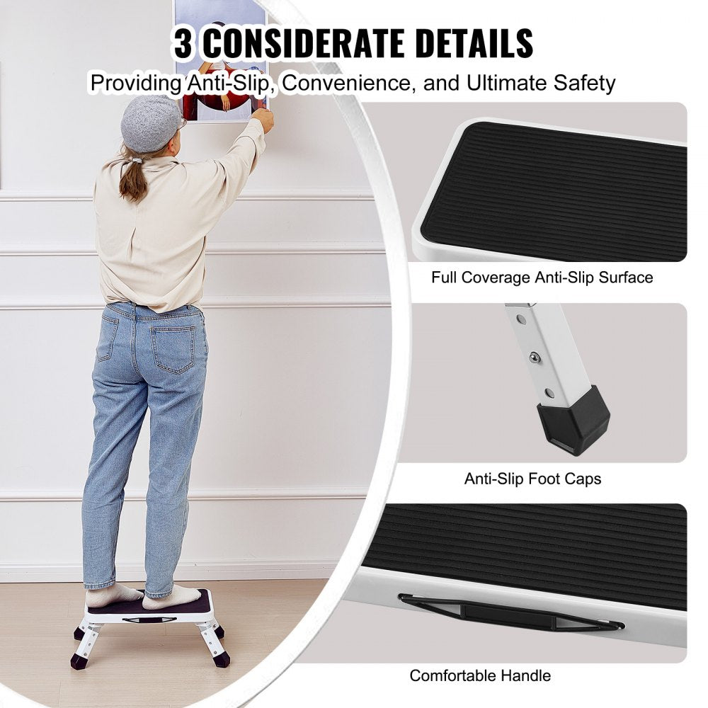 Bostome folding steel step stool with three adjustable heights and anti-slip platform.