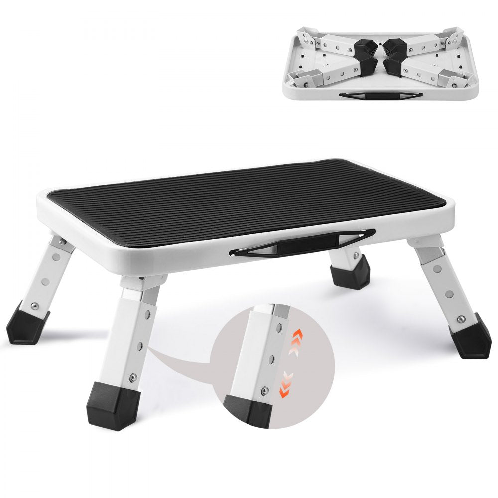 Bostome folding steel step stool with three adjustable heights and anti-slip platform.