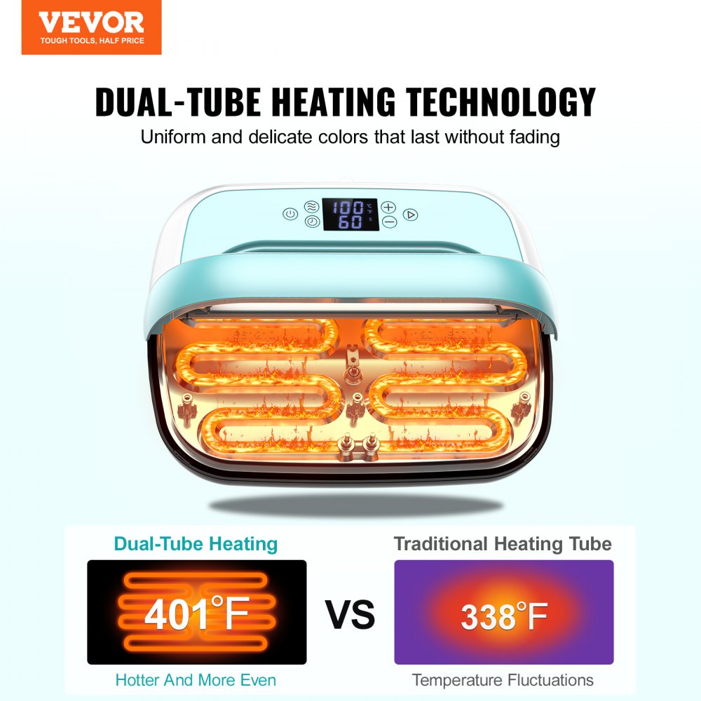 Green and white portable heat press machine with a 12x10 inch surface and precise controls.