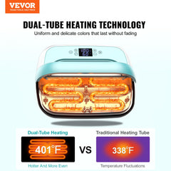 Green and white portable heat press machine with a 12x10 inch surface and precise controls.