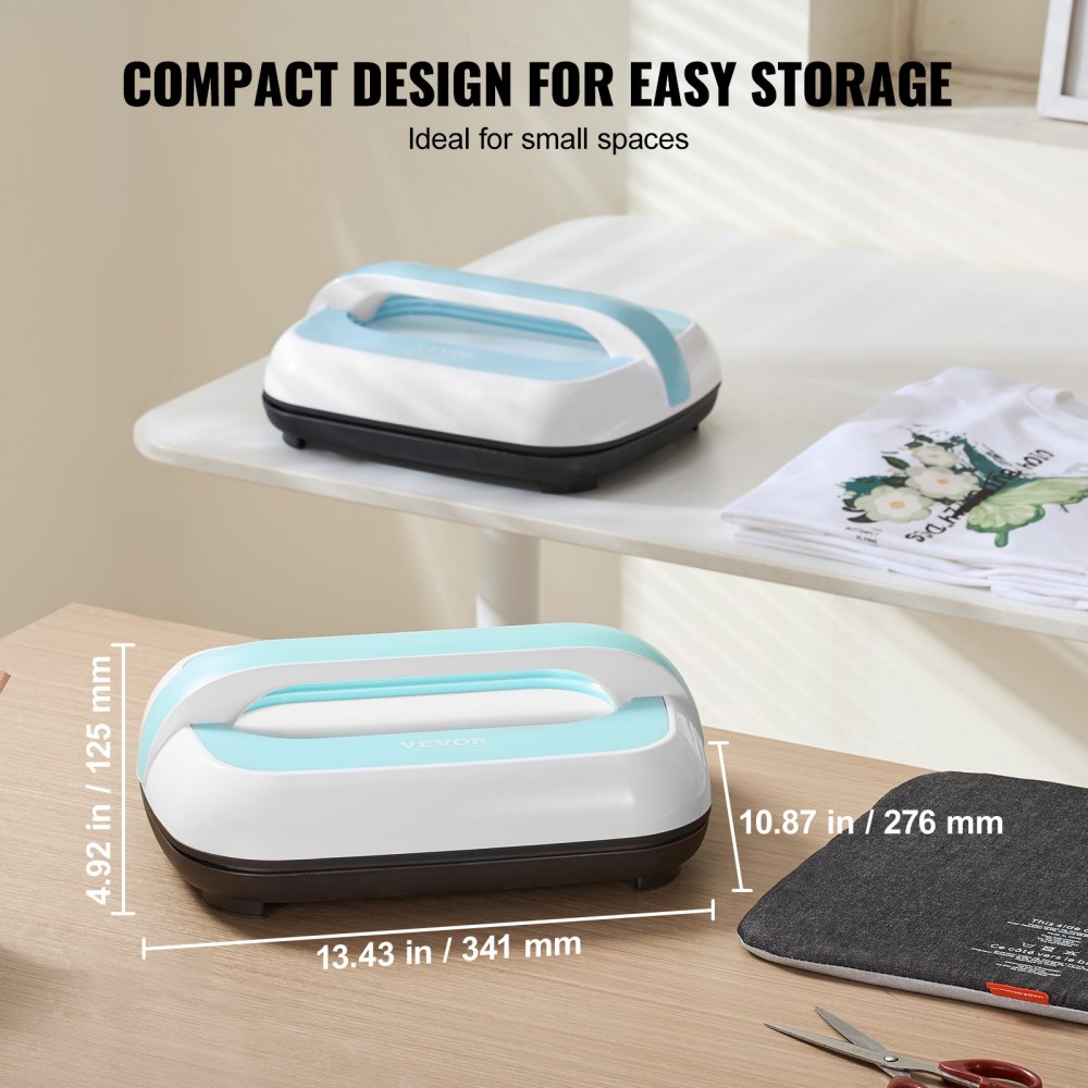 Green and white portable heat press machine with a 12x10 inch heating surface.